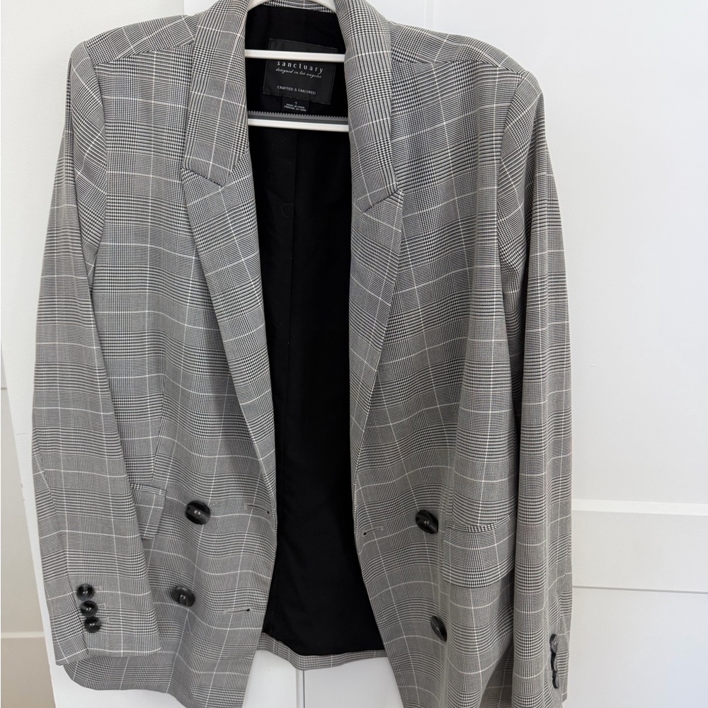 Sanctuary Gray Glen Plaid Double-Breasted Blazer Oversized